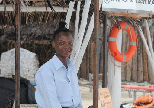 Lucy in her office, Waikiki Resort, Zanzibar