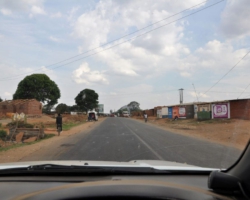 Driving on the border between Malawi (left side) and Mozambique (right)