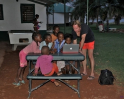 Thomas and local kids at Sandy Beach Lodge, Lake Kariba, Siavonga