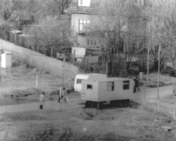 A makeshift border crossing